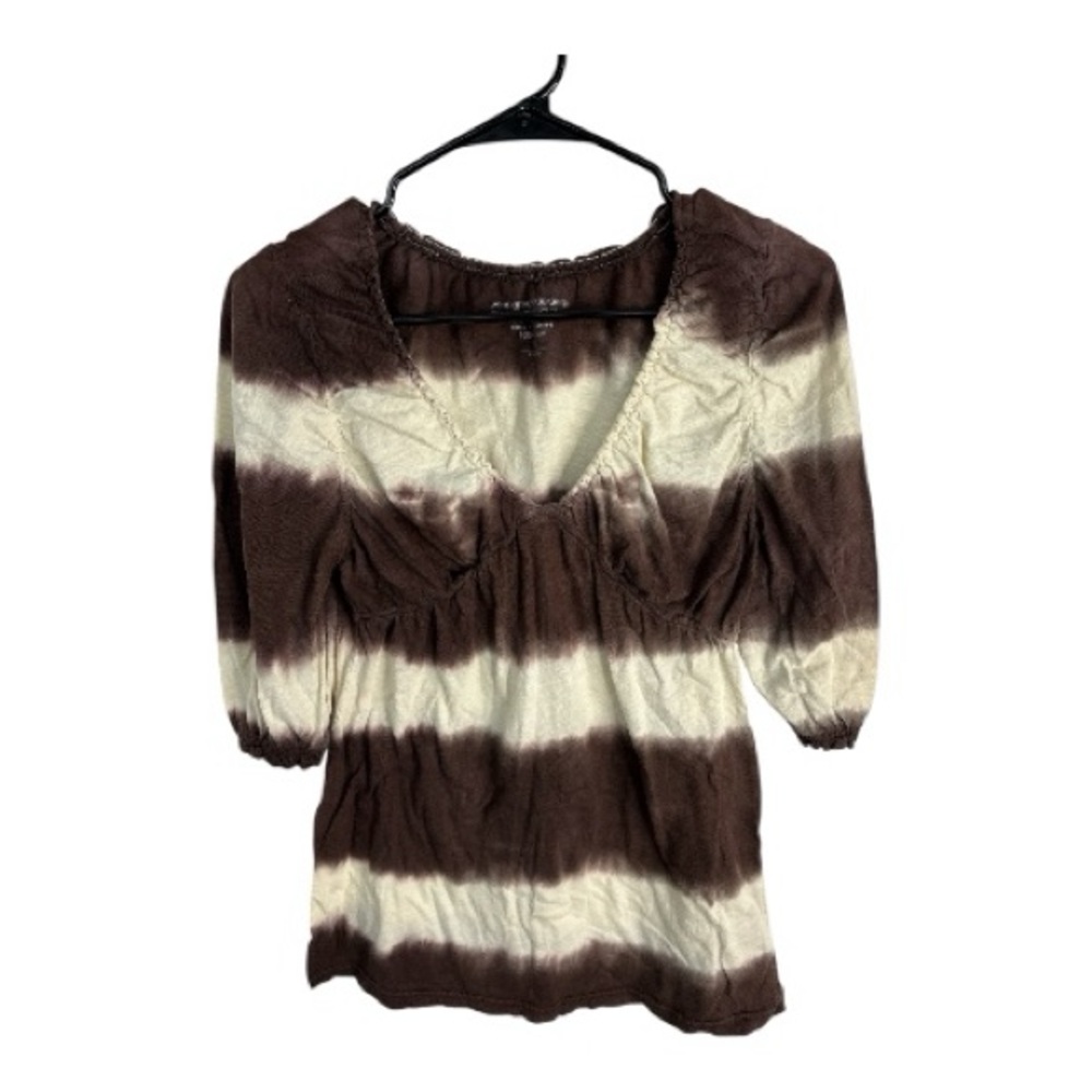 Bandolino Blu Women’s Brown and Cream Boho Tie Dye Striped Top Size M